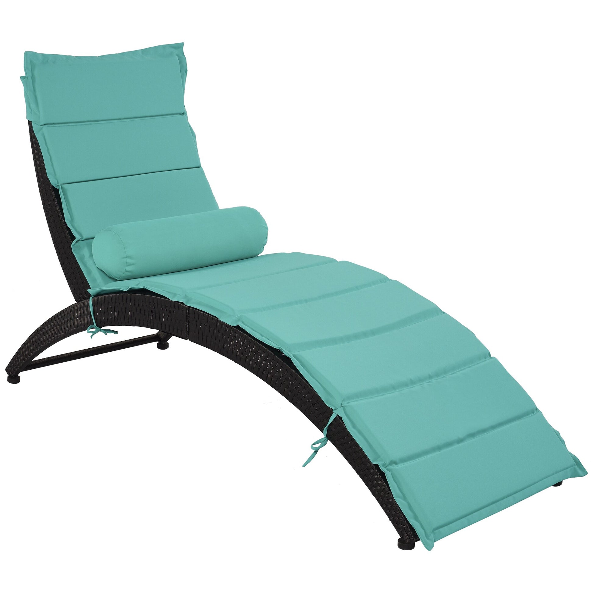 Maocao Hoom Rattan Black Steel Frame Stationary Chaise Lounge Chair with Blue Cushioned Seat