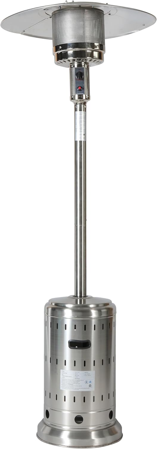 Commercial Grade 48,000 BTU Patio Heater with Triple Safety System, Stainless Steel Burner and Detachable Wheels with Cover for All-Weather Outdoor Use in Garden and Hospitality Settings