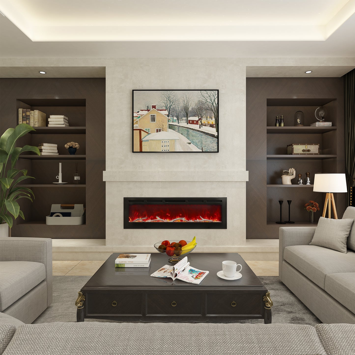 Mondawe 60-in W Black Fan-forced Electric Fireplace WF-ZHX-RFP-60