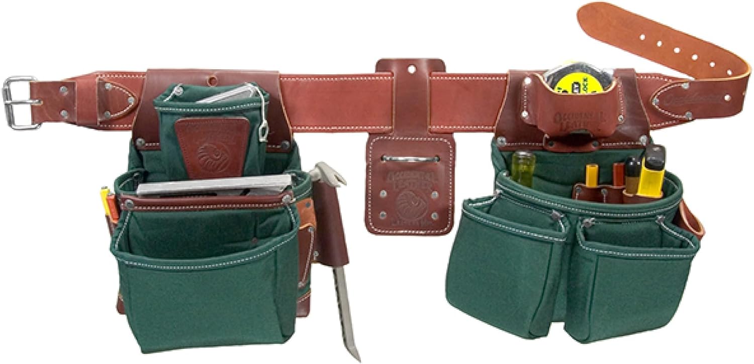 Occidental Leather OxyLights Framer Tool Belt Package with Double Outer Bag - Medium, Green - 22 Pockets & Tool Holders - Made in USA