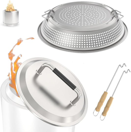 Fire Pit Spark Protector Screen & Fire Pit Lid for Solo Stove Ranger 15" Accessories,Parts for Solo Stove Ranger and Other Outdoor Fire Pits, with Heat Resistant Handle
