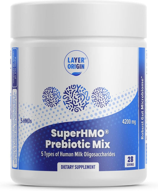 Layer Origin SuperHMO Prebiotic Mix with 5 HMOs for Gut, Digestion, Brain Health - Powder, 28 Servings