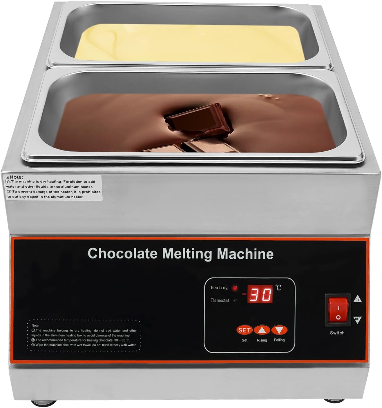 Commercial Chocolate Melting Pot 32-203°F Electric Chocolate Tempering Machine 2 Tanks Stainless Steel Food Warmer Chocolate Melter\/Heater for 26.5 Lbs of Tempered Chocolate