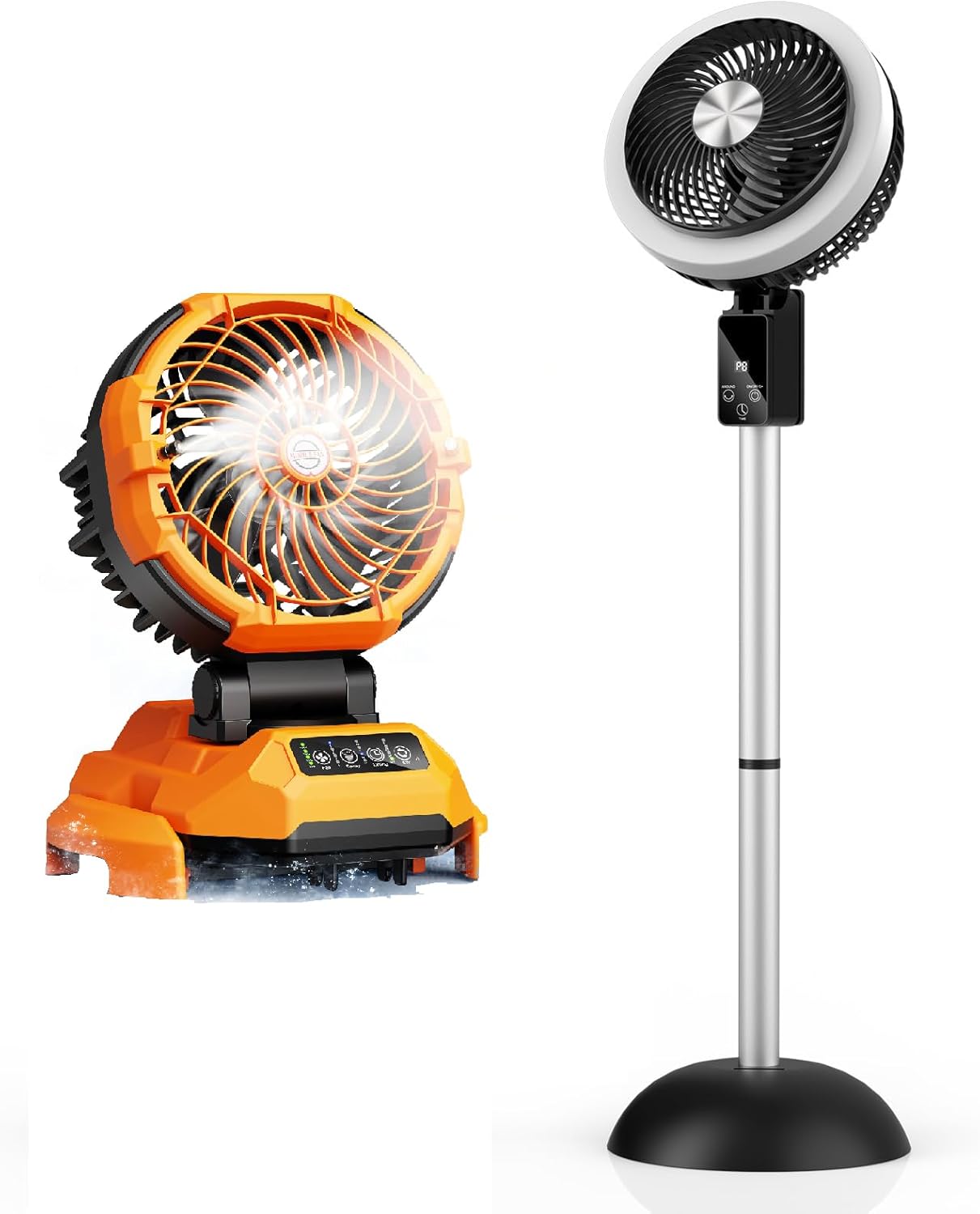 Portable Misting &Standing Fan, Rechargeable Battery Powered Oscillating Cooling Fan for Outdoor Camping, Patio
