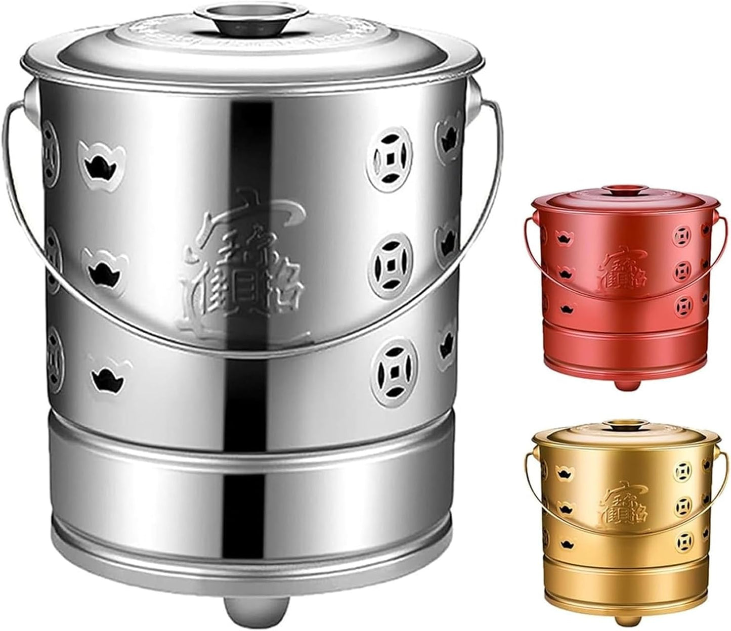 Metal Incinerator Furnace Stainless Steel Burn Barrel, Portable Incinerators with Ventilation Hole Design, with Handle for Easy Moving, for Cleaning Backyard Burning Leaves(Silver,Medium)