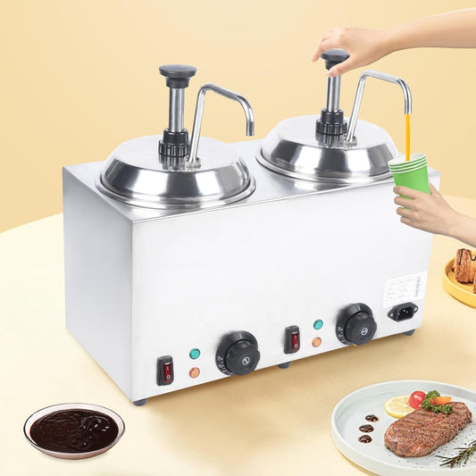 Double Head Cheese Melter Hot Fudge Warmer Waterproof Stainless Steel Sauce Warmer 86-230℉1600w For Butter,Fudge,Cheese (2x 2L)