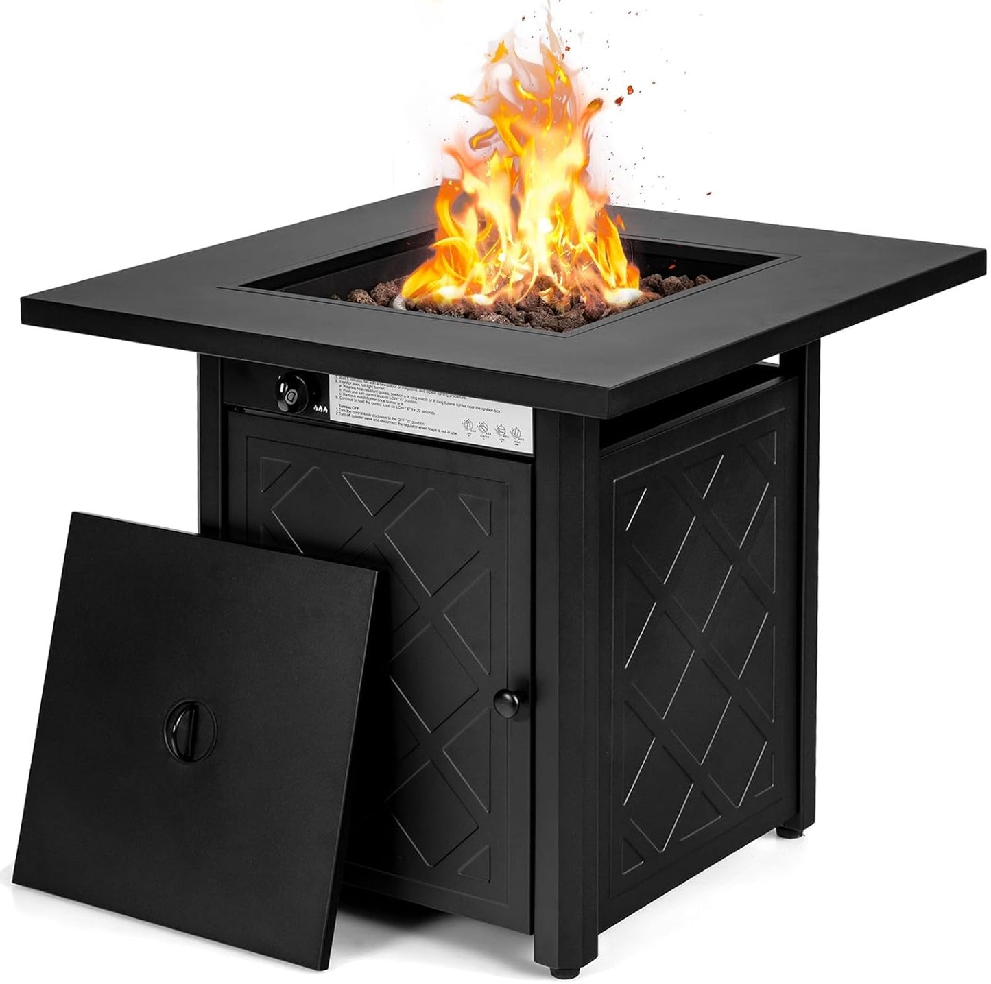 28" Propane Fire Pit Table 50,000 BTU Patio Square Gas Fireplace W/Lava Rock