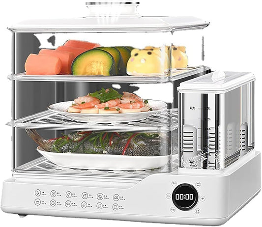 800W Three-Tier Electric Food Steamer with 24L Capacity, Touch Screen Display, 12H Appointment, and Independent Water Tank for All Homes