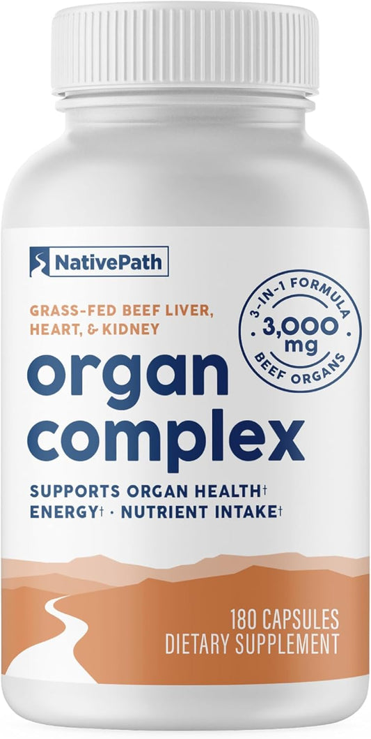 NativePath Grass Fed Beef Organ Complex - Liver, Heart, Kidney Supplement for Energy & Immune Support - New Zealand Sourced, 30 Servings