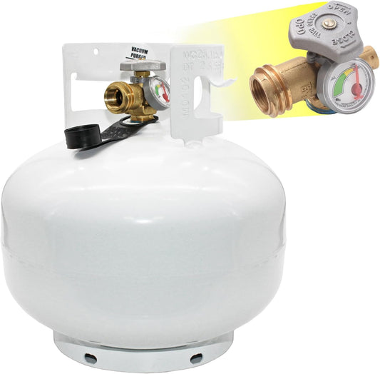Flame King YSN11SQTa 11LB Propane Tank Cylinder Squatty with Dust Cap, Type 1 OPD Valve & Built-in Gauge, White