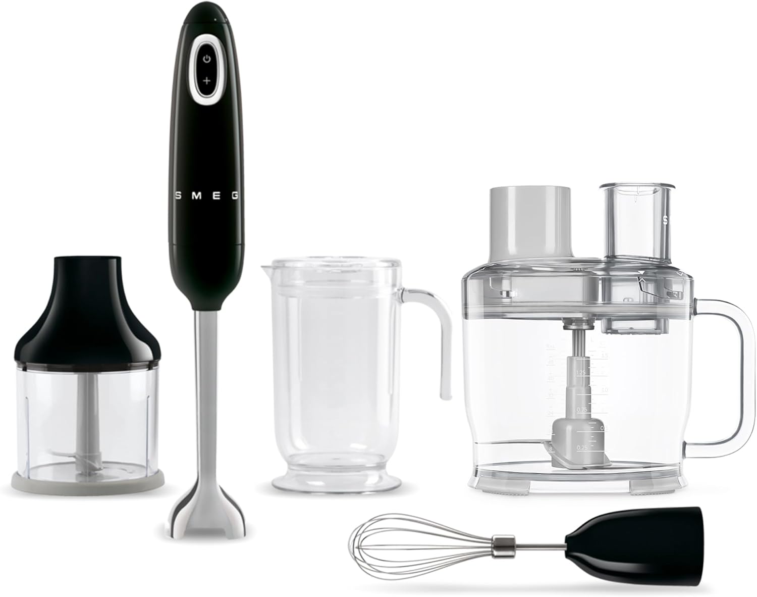 SMEG Hand Blender & Food Processor Bundle \u2013 HBF03 with HBFP11 Attachment \u2013 Retro Style, 350W Motor, Variable Speed, Tritan™ Renew Bowl, 5-in-1 Functionality, Black