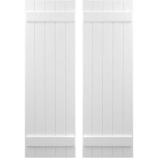 Ekena Millwork 17.5-in W x 53.0-in H White Paintable/Stainable Board and batten Wood Exterior Shutters ( 2 -Pack )