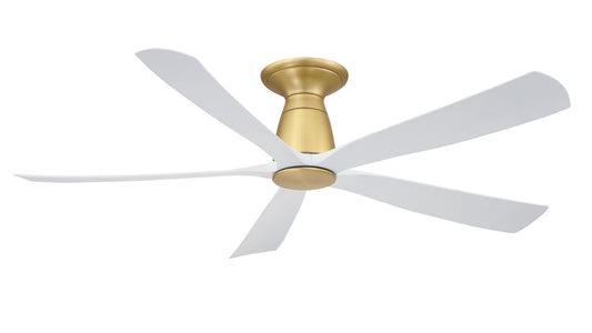 Fanimation Kute5 52-in Brushed Satin Brass with Matte White Blades Indoor/Outdoor Flush Mount Smart Ceiling Fan Light Kit Compatible and Remote (5-Blade) FPD5534BS-F