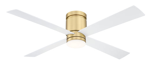 Fanimation Kwartet 52-in Color-Changing Integrated LED Outdoor Flush Mount Brushed Satin Brass with Matte White Blades Ceiling Fan With Light - Remote Included ( 4 -Blade ) 5326556