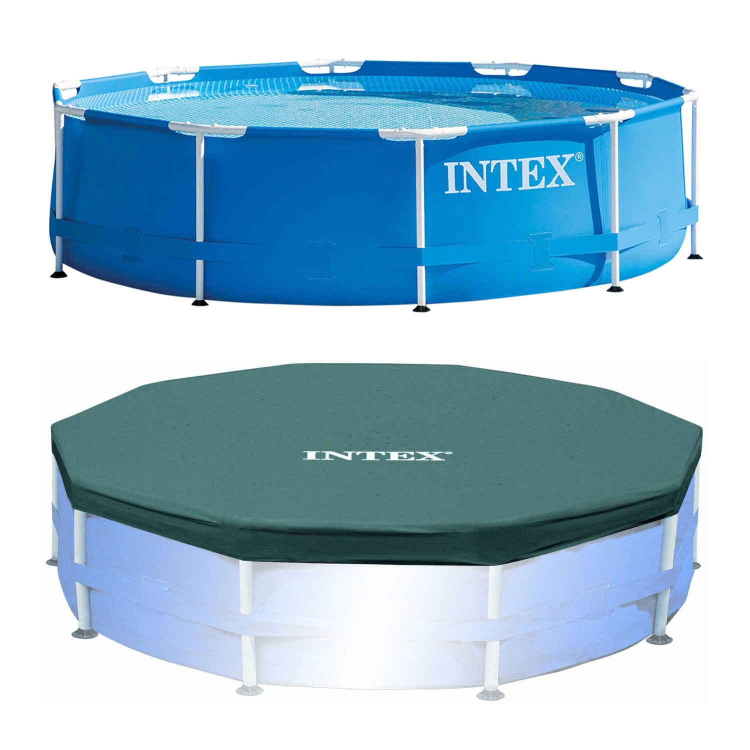 Intex 10-ft x 10-ft x 30-in Metal frame Round Above-Ground Pool with Pool Cover