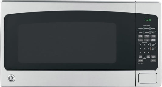 GE Countertop Microwave Oven, 1,200-watt Capacity, 2.0 Cubic Ft., 8 Auto Setting Cooking Settings, Child-Lock Technology, Kitchen Essentials for the Countertop, Dorm Room or Apartment, Stainless Steel