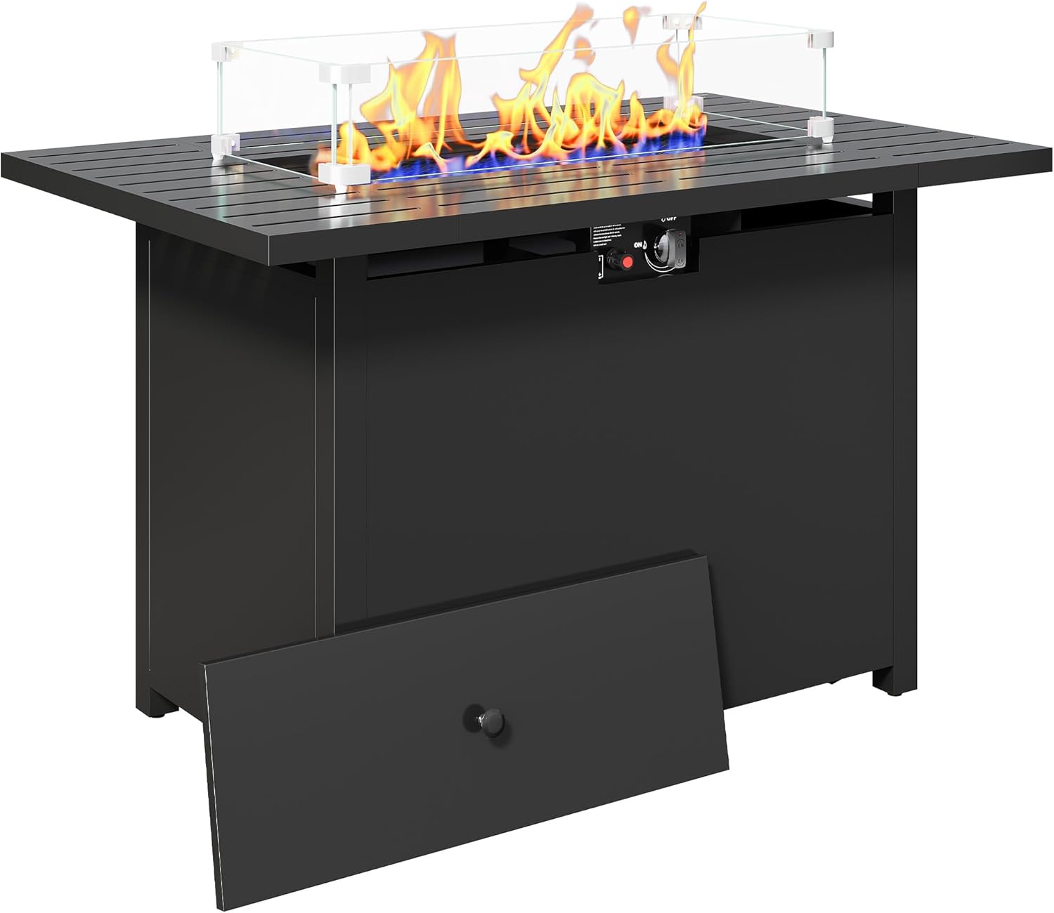 FansaFurn 43'' Propane Fire Pit Table, 50000 BTU Gas Fire Pits Table with Removable Lid and Lava Rock, Rectangular Fire Table with Cover, Ideal for Dining or Party on Patio, Garden, Yard, Black