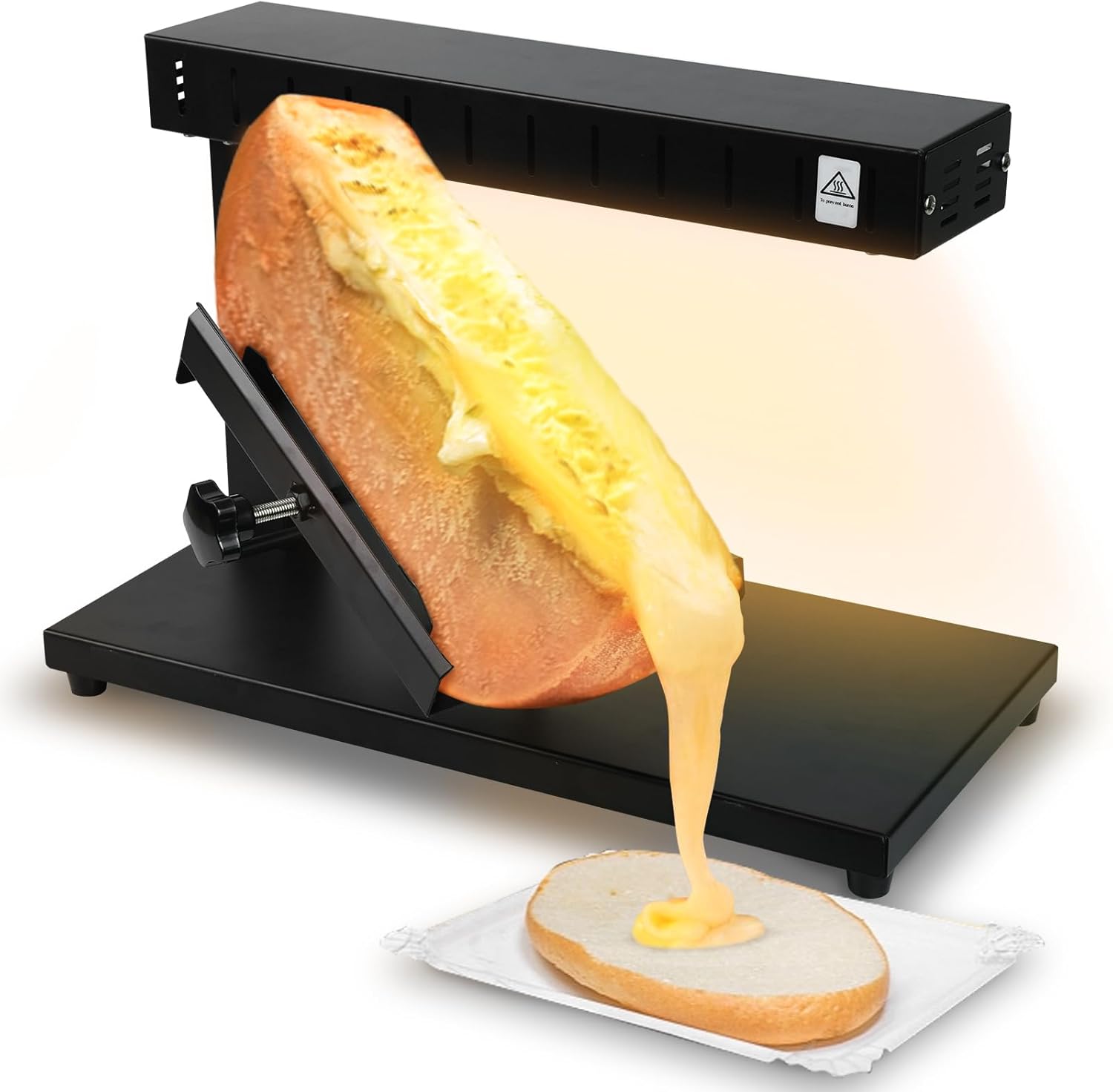 Raclette Cheese Melter Electric Countertop Cheese Melting Raclette Grill Half Cheese Wheel Maker Height Adjustable for Resaurant Kitchen