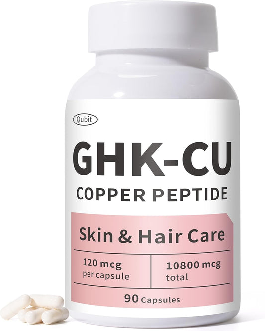 QUBIT GHK-Cu Copper Peptide Supplement for Skin & Hair, Support Skin Elasticity & Firmness, Thicker Hair – Easy to Absorb, Precisely Dosed – 90 Vegan Capsules
