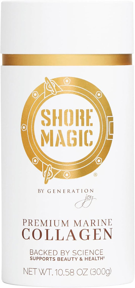 Shore Magic Premium Marine Collagen Powder with Type I II III and IV Hydrolyzed Peptides for Women and Men Sourced from Wild Fish, Certified Halal and Kosher Unflavored - 30 Day Supply, 300g Canister