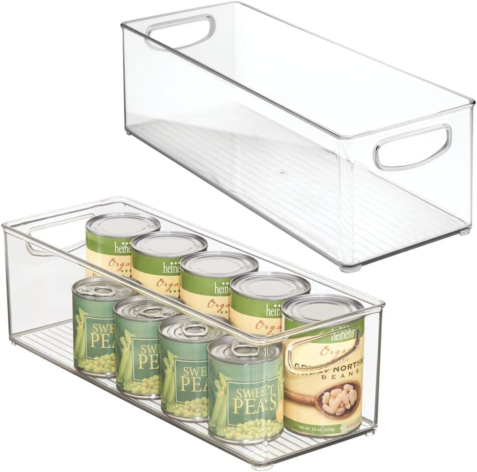 mDesign Plastic Stackable Kitchen Organizer - Storage Bin with Handles for Refrigerator, Freezer, Cabinet, and Pantry Shelves Organization - Food Container - 2 Pack - Clear