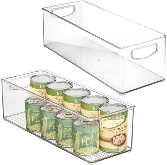 mDesign Plastic Stackable Kitchen Organizer - Storage Bin with Handles for Refrigerator, Freezer, Cabinet, and Pantry Shelves Organization - Food Container - 2 Pack - Clear