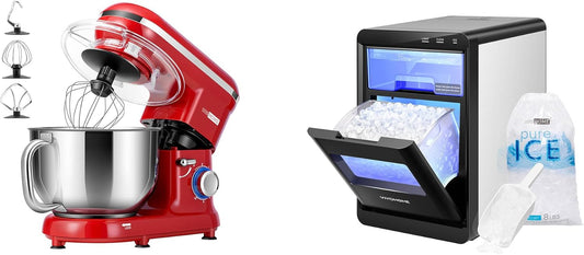 VIVOHOME 660W 10 Speed 6 Quart Tilt-Head Electric Food Mixer with Beater, Dough Hook, Wire Whip and Egg Separator and 45lbs/Day Soft Chewable Nugget Ice Maker with Self-Cleaning, Scoop, 10 Ice Bags