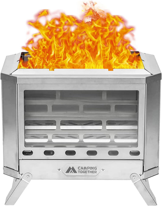 Portable Fire Pit for Camping Smokeless Folding FirePit Wood Burning Stove, Camping Stainless Steel Fire Pit for Outdoor, Patio, Backyard