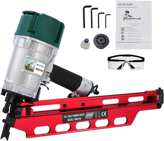 BHTOP Mexican Style 9021NS Framing Nailer 21 Degree 3-1\/2" with Depth Adjustment Professional Air Nail Gun, San Judas Tadeo