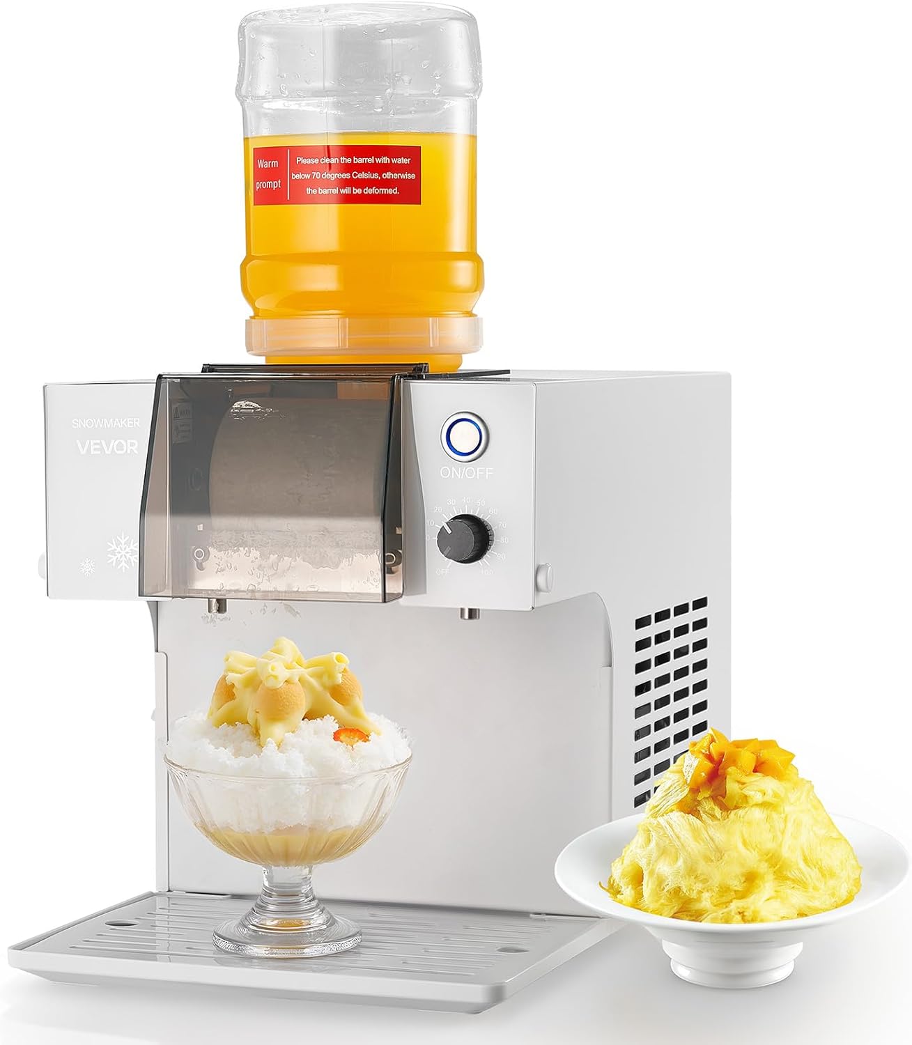 VEVOR Snowflake Ice Machine, 132LBS\/24H Snowflake Ice Maker, Ice-Shaver Machine with Stainless Steel Blade, Electric Snow Cone Maker with 0.48Gal Tank, 90S Fast Pre-Cooling, for Home & Small Gathering