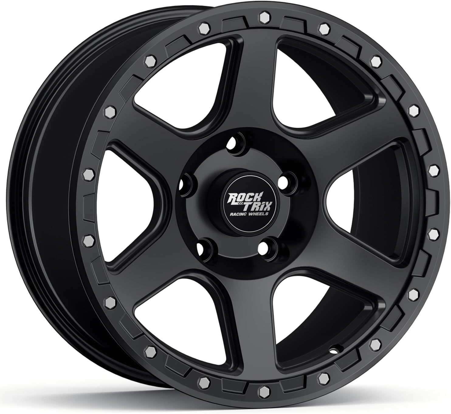 RockTrix RT112 20 inch Wheel Compatible with Jeep Wrangler JK JL 20x9 5x5 Wheels (-12mm Offset, 4.5in Backspace) 5x5 PCD, 71.5mm Bore, Black Wheels, Also fits Gladiator JT Rims