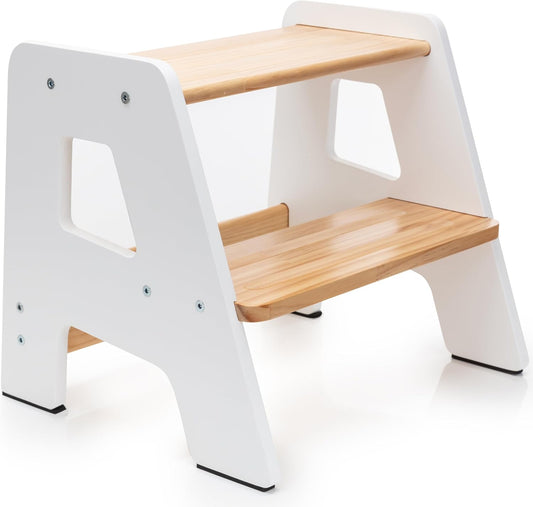 2-Step Wooden Step Stool for Toddlers | Kids Stool for Bathroom Sink & Kitchen Use | Non-Slip Step | Wooden Stool for Children Ages 2+ Years White