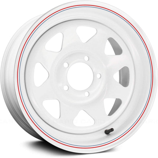 Allied Wheel 80W White 8-Spoke 15x7 5x5.5, 3.75"BS, Durable Gloss White Finish Steel Wheel for Cars and Light Trucks, Chrome Cap Included, Protective E-Coating