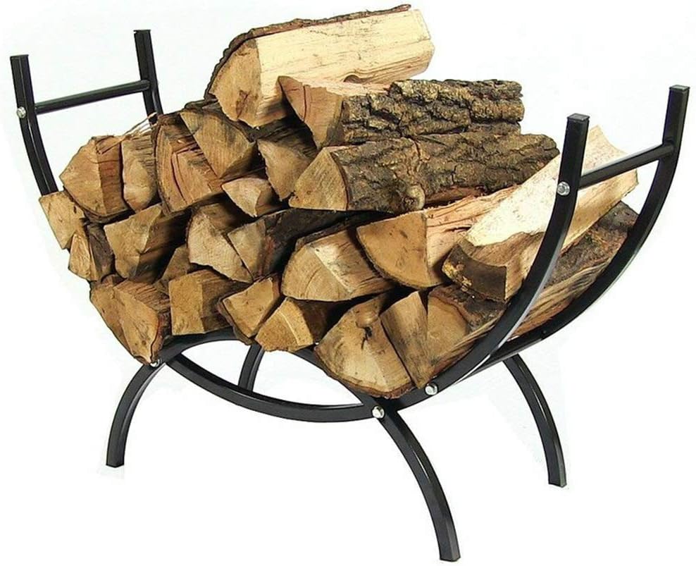 Wood Storage Basket for Kindling Hearth Stover Coal, Fireside Black Half Round Fireplace Log Rack, 91×29×62cm