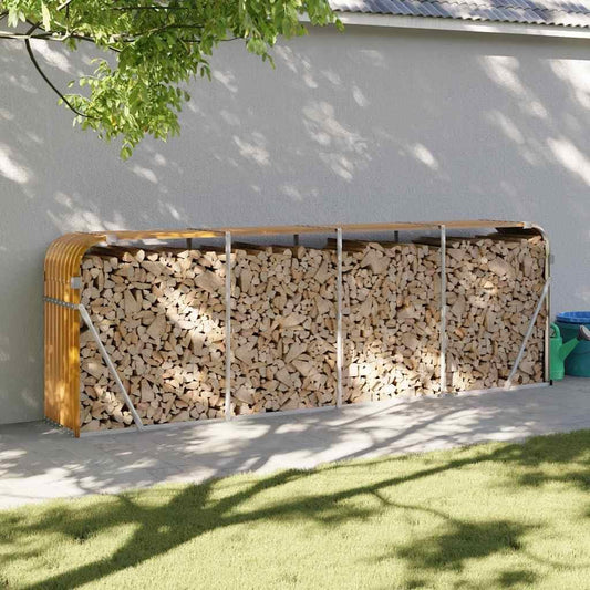 QZZCED Log Holder Light Brown Heavy-Duty Steel Firewood Rack for Fireplace Log Storage with Wall Hooks 118.1"x17.7"x39.4" Galvanized Steel