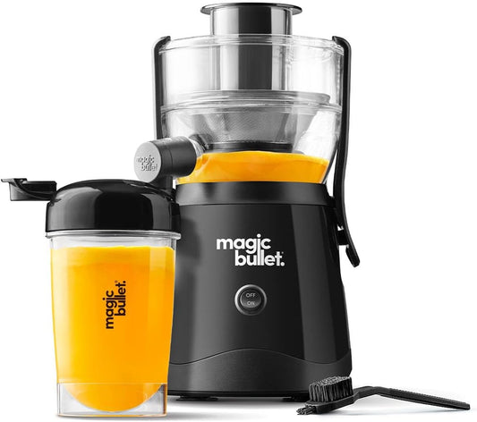 Magic Bullet® Mini Juicer, Countertop Space-Saving, 2" Feed Chute for Fruits and Vegetables, 400W, 16oz Cup, Compact Design, Black, MBJ50100AK