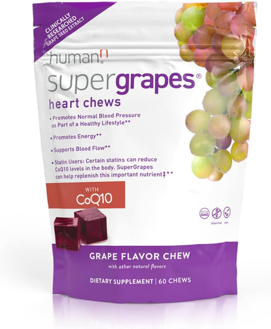 HumanN SuperGrapes Chews Supplement – 100mg CoQ10 and Grape Seed Extract – from The Makers of SuperBeets - Grape Flavor, 60 Count