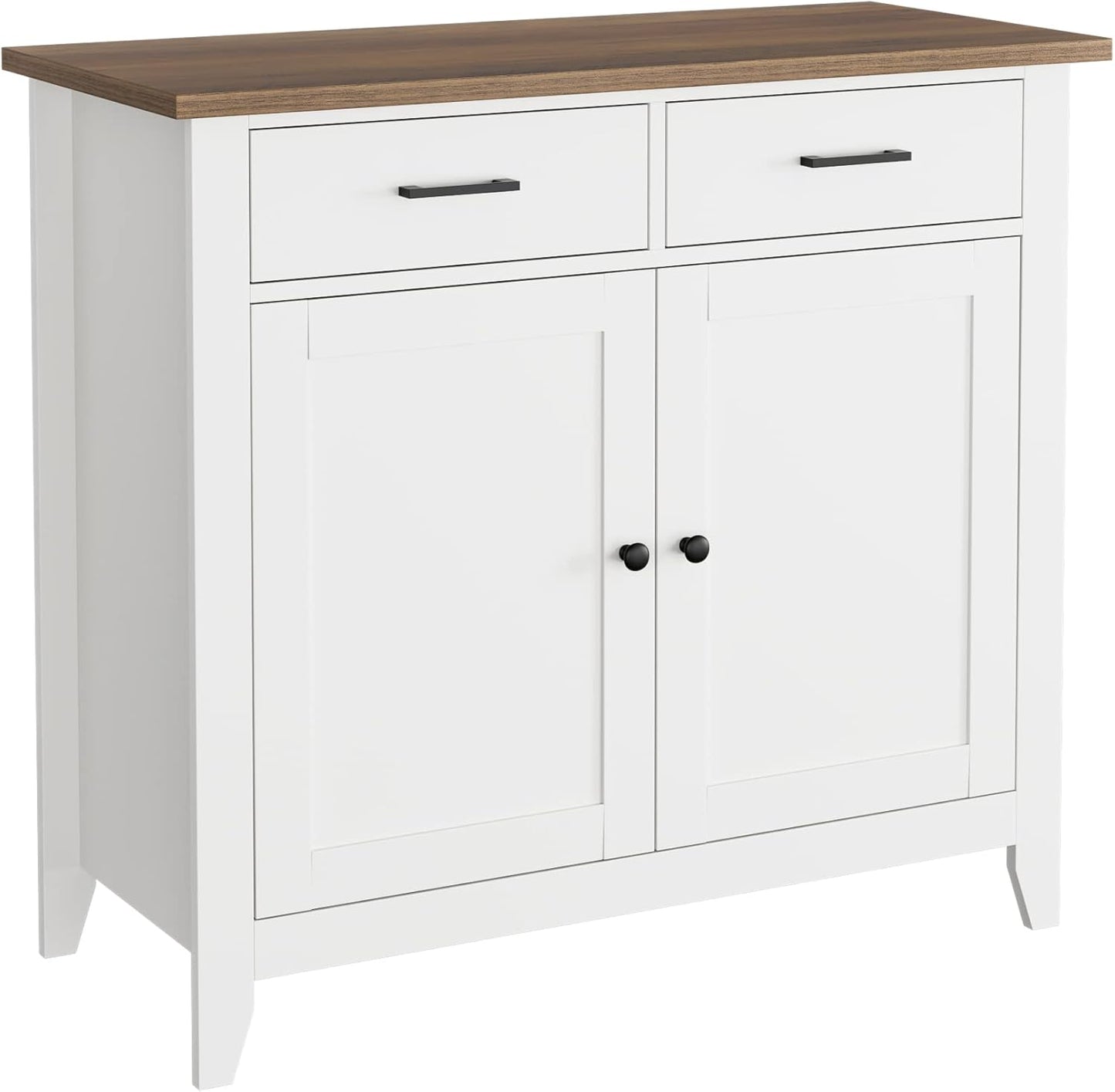 HORSTORS Kitchen Storage Cabinet, Modern Farmhouse Buffet Cabinet with Storage, Coffee Bar with 2 Drawers and 2 Doors, Floor Sideboard Buffet for Living Room, Dining Room, Bathroom, Ivory White