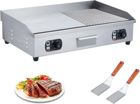 3000W 29" Electric Countertop Modern Stainless Steel Flat Top Griddle Grill Commercial Restaurant Teppanyaki Grill with Adjustable Thermostatic Control, 110V