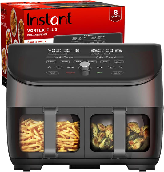 Instant Pot Vortex Plus XL 8QT ClearCook Air Fryer, Clear Windows, Custom Programming, 8-in-1 Functions that Crisps, Broils, Roasts, Dehydrates, Bakes, Reheats, from the Makers of Instant Pot, Black