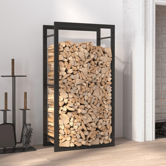 Fregramei Steel Firewood Rack, Metal Log Holder for Fireplace, Firewood Storage, Matt Black, 19.7"x11"x37",-904