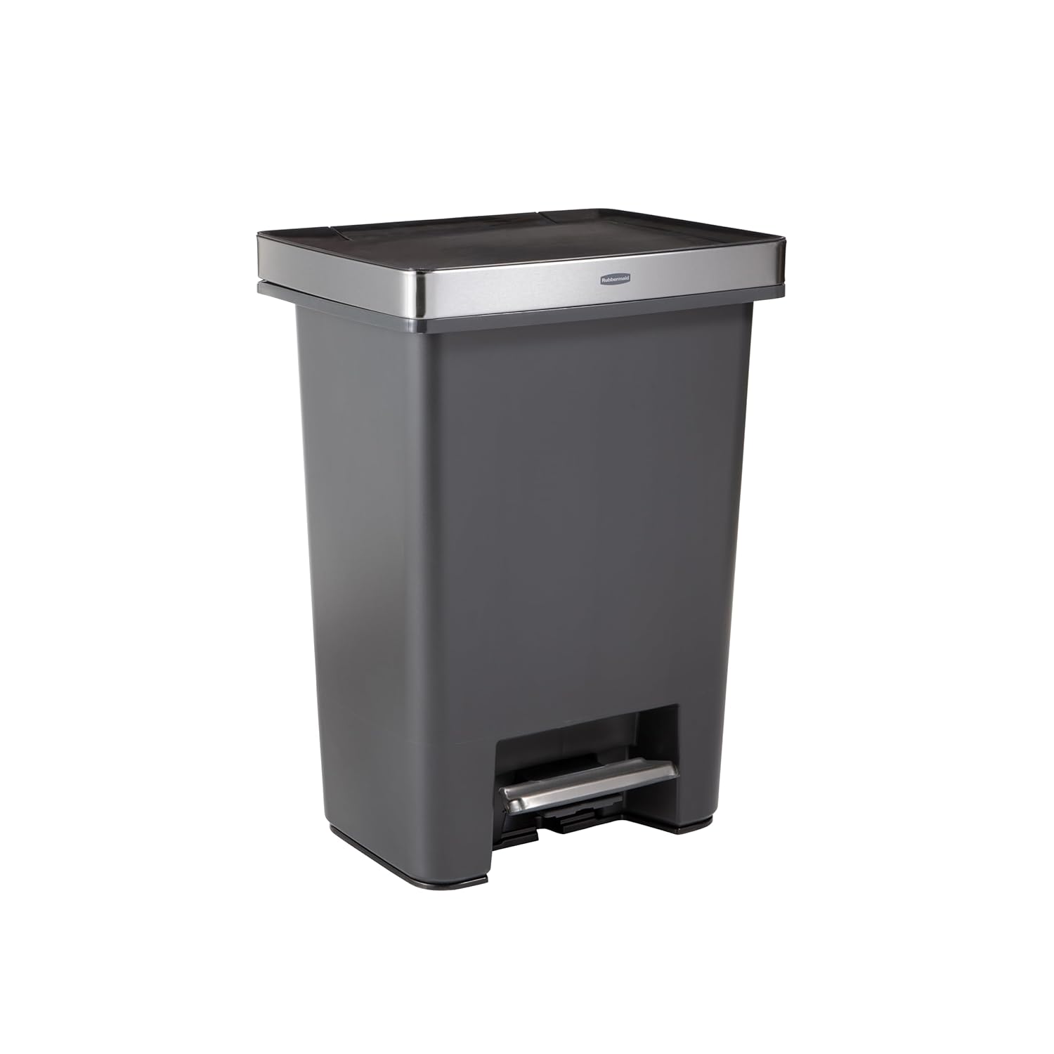 Rubbermaid Premier High-Capacity Step-On Trash Can, 19 Gallon, Single or Dual Stream Trash or Recycling, Charcoal, Stainless-Steel Rim, Lid Lock, Quiet Lid, for Home\/Kitchen\/Garage\/Apartment