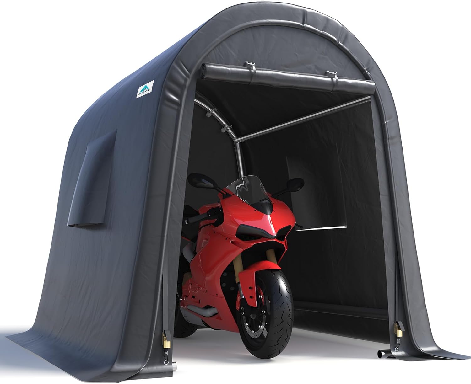 ADVANCE OUTDOOR 6x8 ft Storage Shed Shelter Steel Metal Round Peak Roof Portable Garage Carport for Motorcycle, Boat, or Garden Tools with 2 Roll up Doors & Vents,Dark Gray