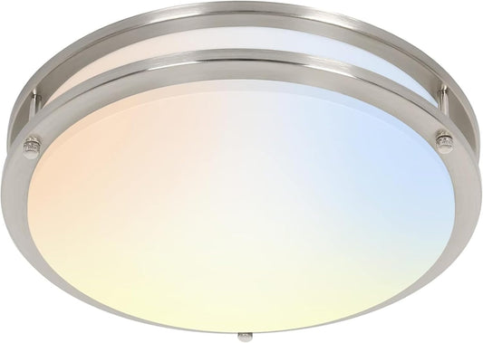 hykolity 16 inch Dimmable LED Flush Mount Ceiling Light Fixture, Brushed Nickel, 36W, 2200LM, 2.7\/3\/3.5\/4K\/5K Adjustbale, 120°Light Angle, CRI80, Ceiling Lamp for Bedroom, Kitchen, Office, ETL Listed