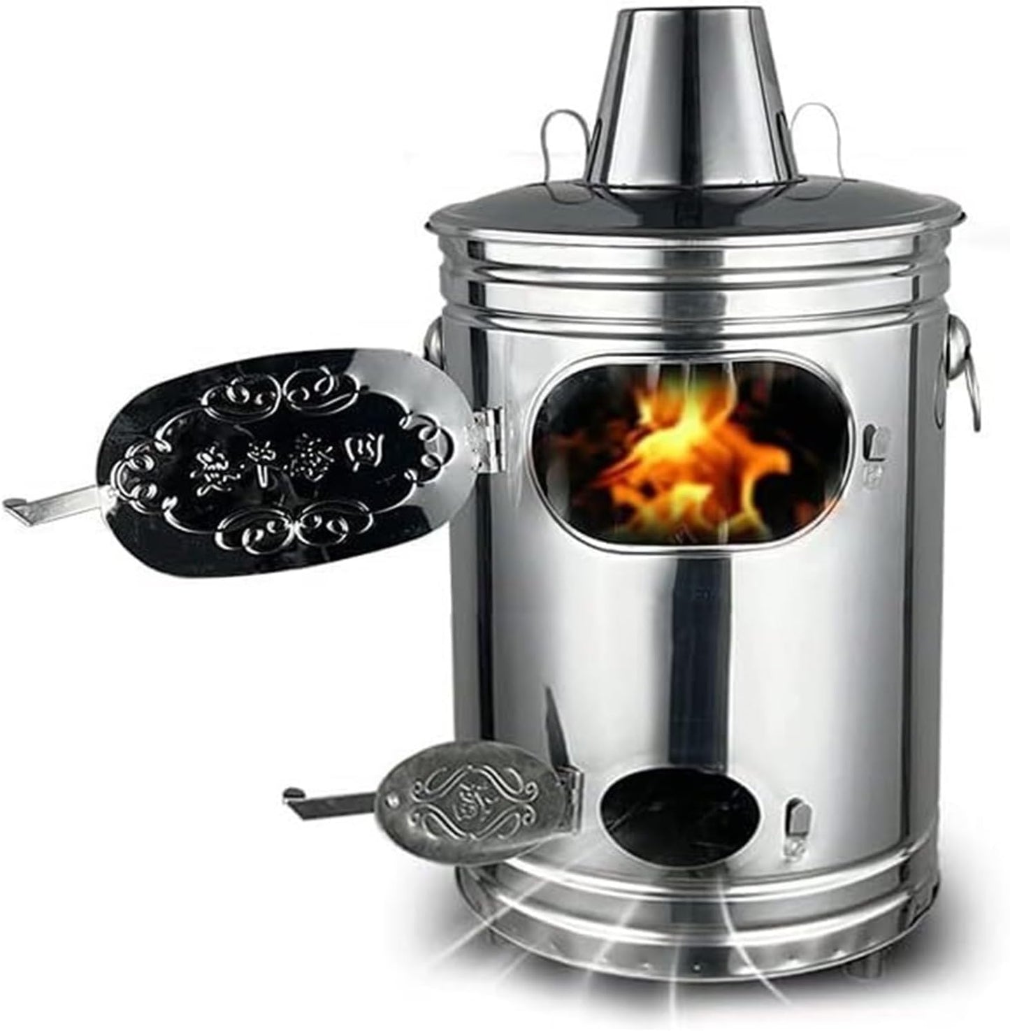 Stainless Steel Burn Barrel, Efficient Garden Incinerator with Fire Hook for Burning Garbage, Leaves, Yard Waste, and Debris, Outdoor Bin