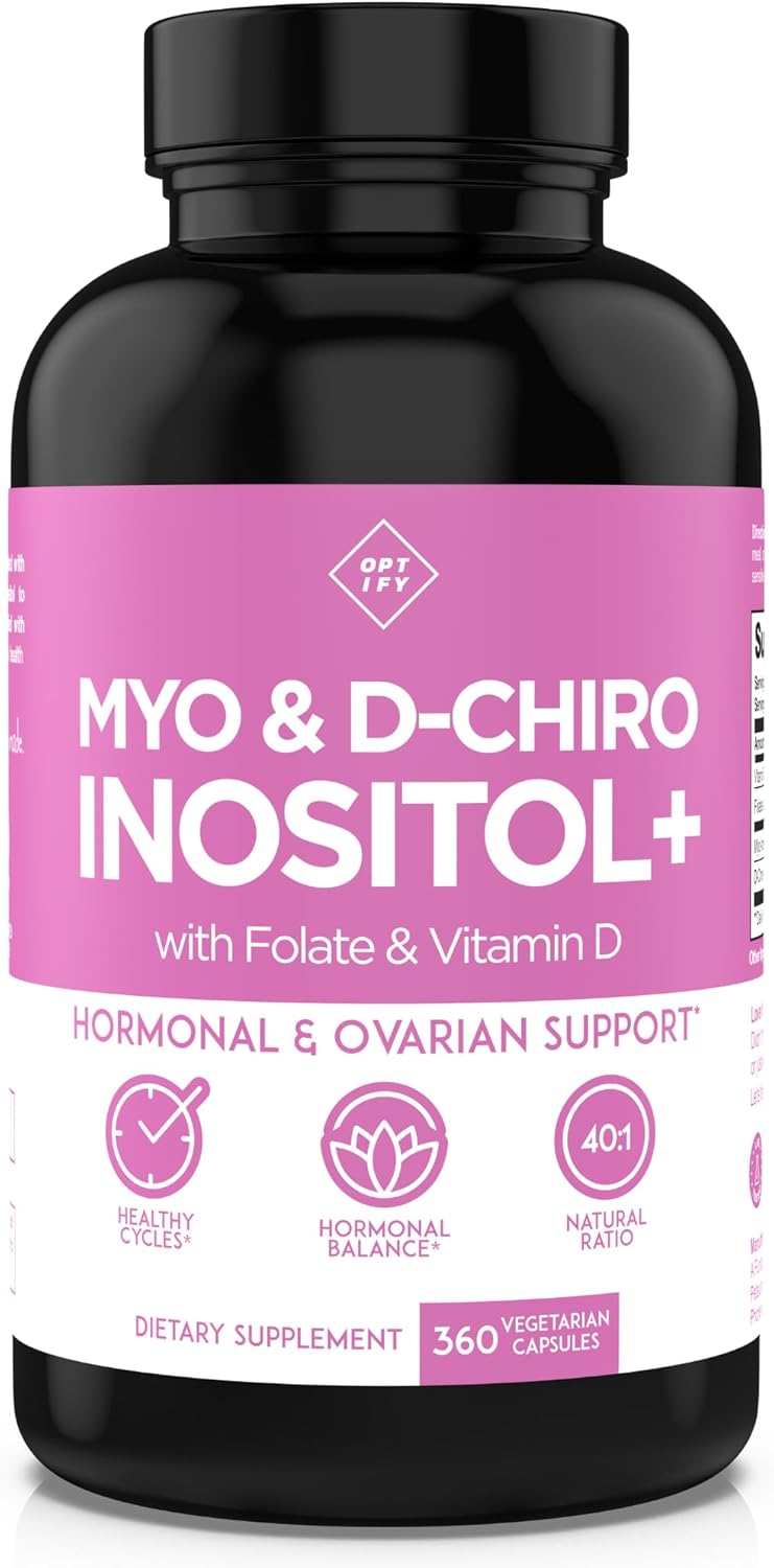 Optify Inositol Supplement for Women \u2013 90-Day Supply \u2013 Myo-Inositol and D-Chiro Inositol with Folate and Vitamin D \u2013 40:1 Ratio \u2013 Hormone Balance & Ovarian Support - 360 Capsules