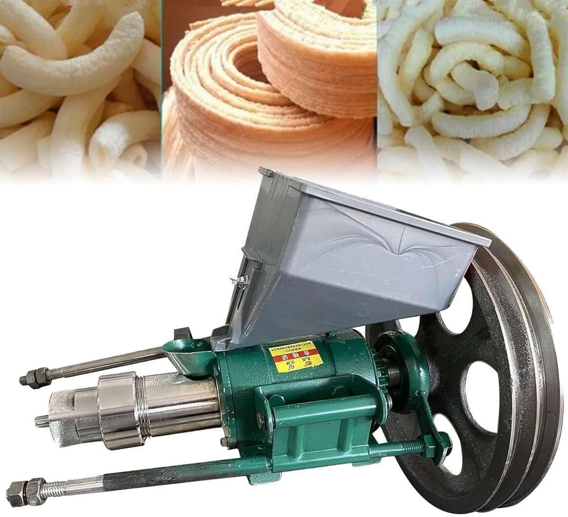 Puffed Food Extruder, Rice Corn Puffing Machine, 7 Molds, 20kg/Hour, Green, Industrial Style, Metal, Stainless Steel, Plastic