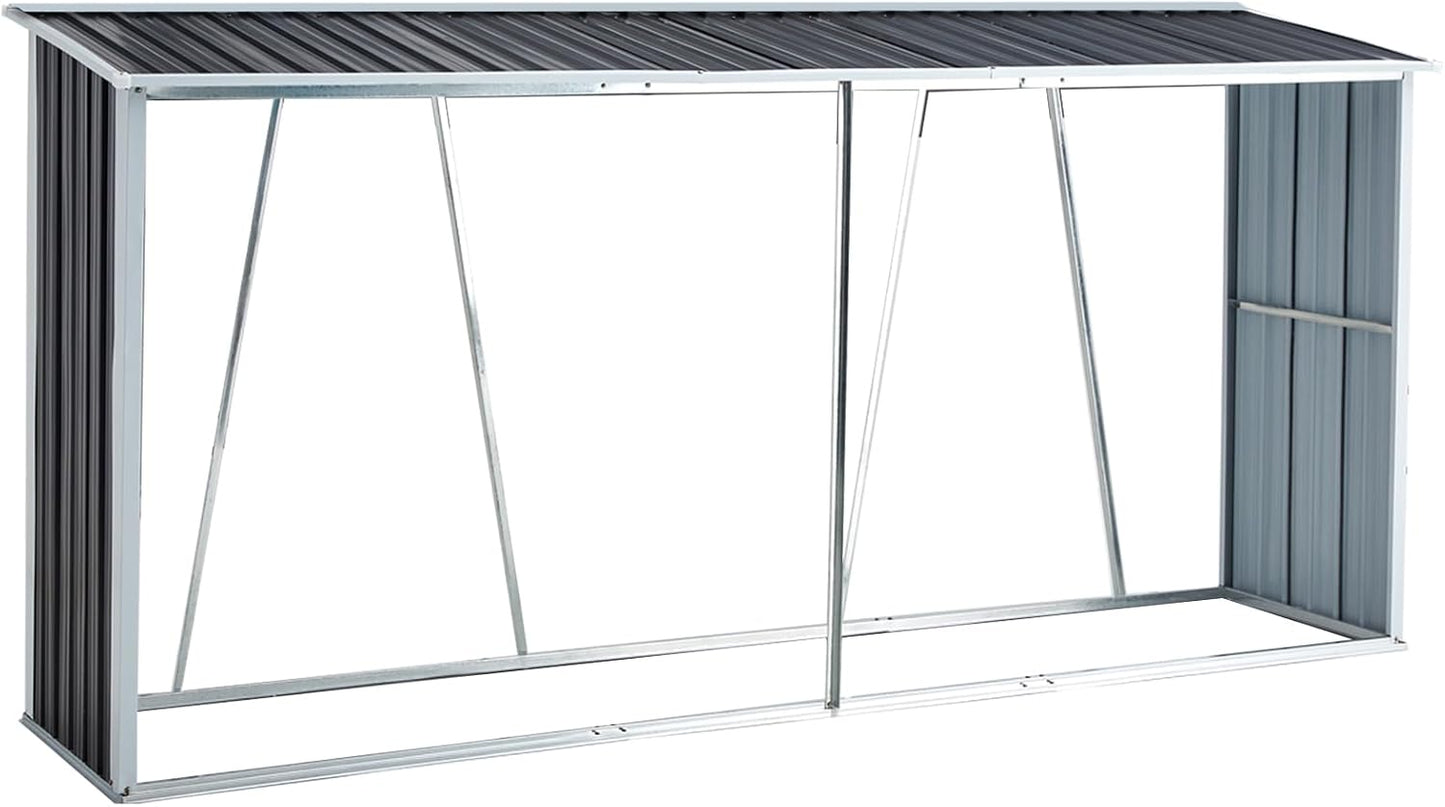 CuisinSmart 129.9" Firewood Sheds, Firewood Rack, Log Holder with Roof, Galvanized Steel Log Storage, Firewood Stand for Outdoor Backyard Garden Patio Porch Dark Gray One Size