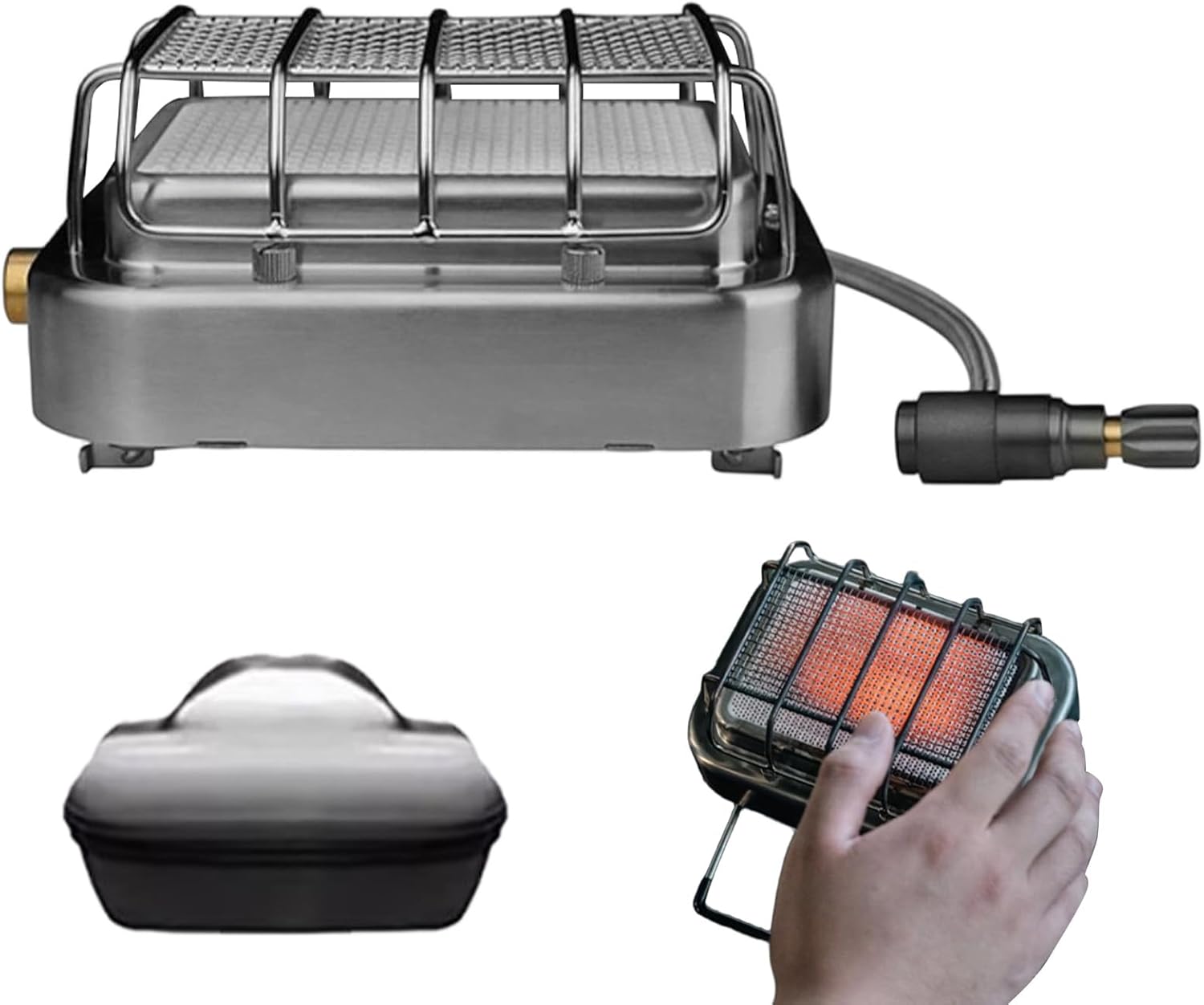 Camping Heater, Stainless Steel 2 in 1 Portable Cooking Stove, Compact Outdoor Tent Heater Cold Weather, for Camping Hiking Fishing Patio Garage, Ideal for Travel Wildlife Watching and Small Groups