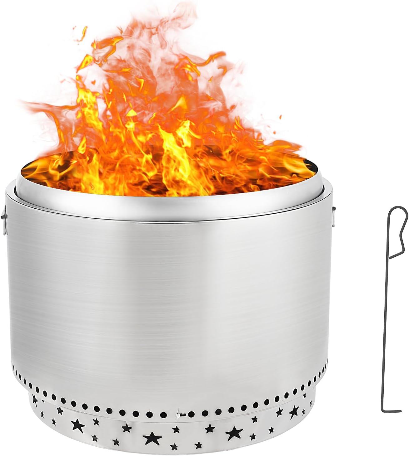 Outdoor Fire Pit Smokeless & Portable, Bonfire Pit for Backyard Camping Beach with Removable Stand and Ash Pan, Stainless Steel Patio Heater for Garden Party